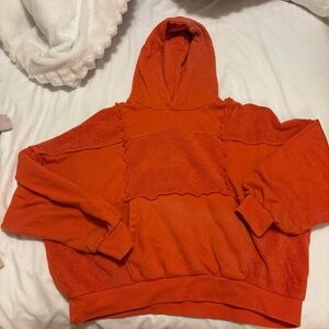 aerie Orange Textured Panel Hoodie